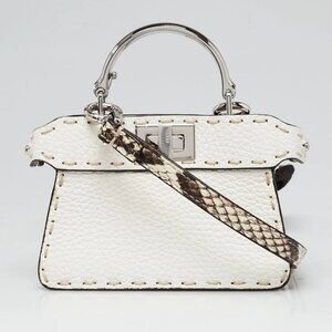 Fendi White Selleria Leather/Snakeskin Nano Peekaboo Maxi Handle Bag - 7AS106